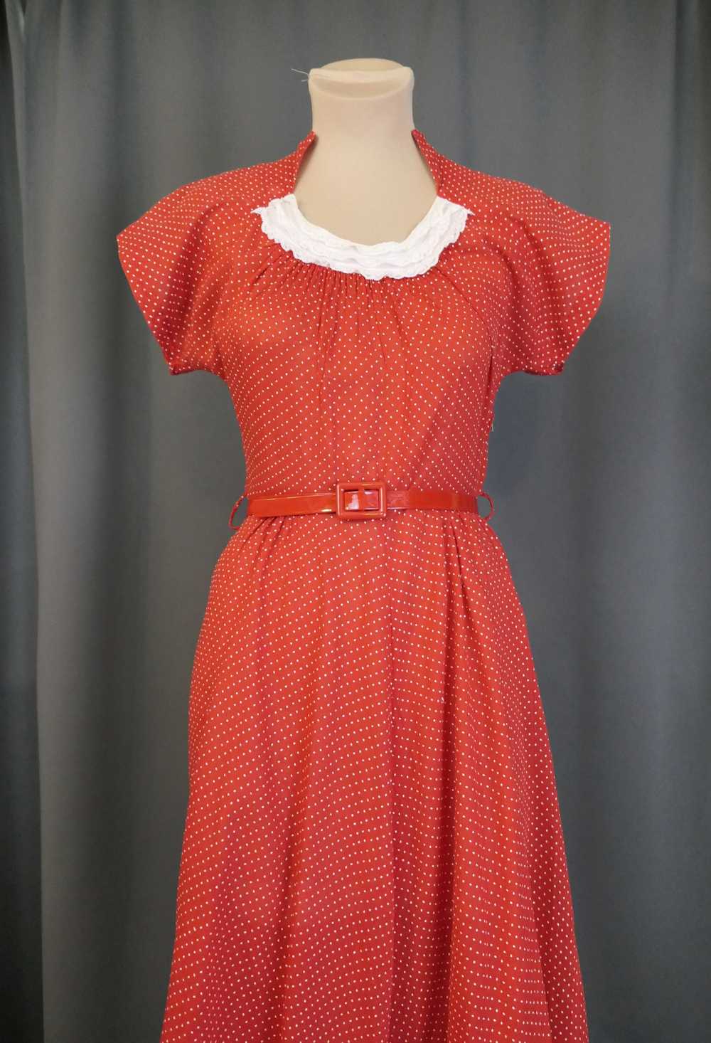 Vintage Red 1940s Dress White Dotted Swiss Cotton… - image 3