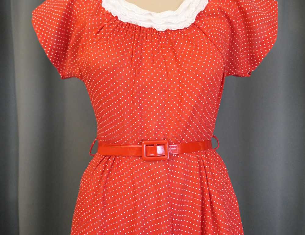 Vintage Red 1940s Dress White Dotted Swiss Cotton… - image 5