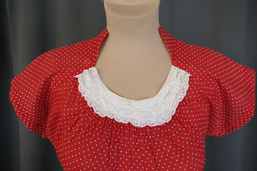 Vintage Red 1940s Dress White Dotted Swiss Cotton… - image 6