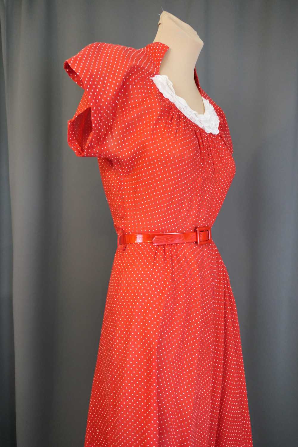 Vintage Red 1940s Dress White Dotted Swiss Cotton… - image 7