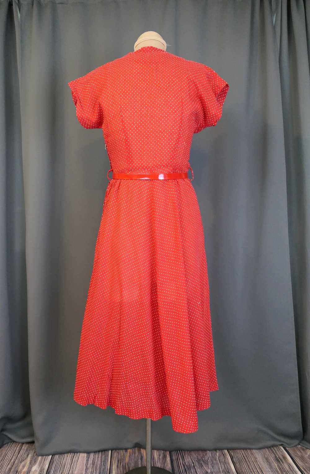 Vintage Red 1940s Dress White Dotted Swiss Cotton… - image 9