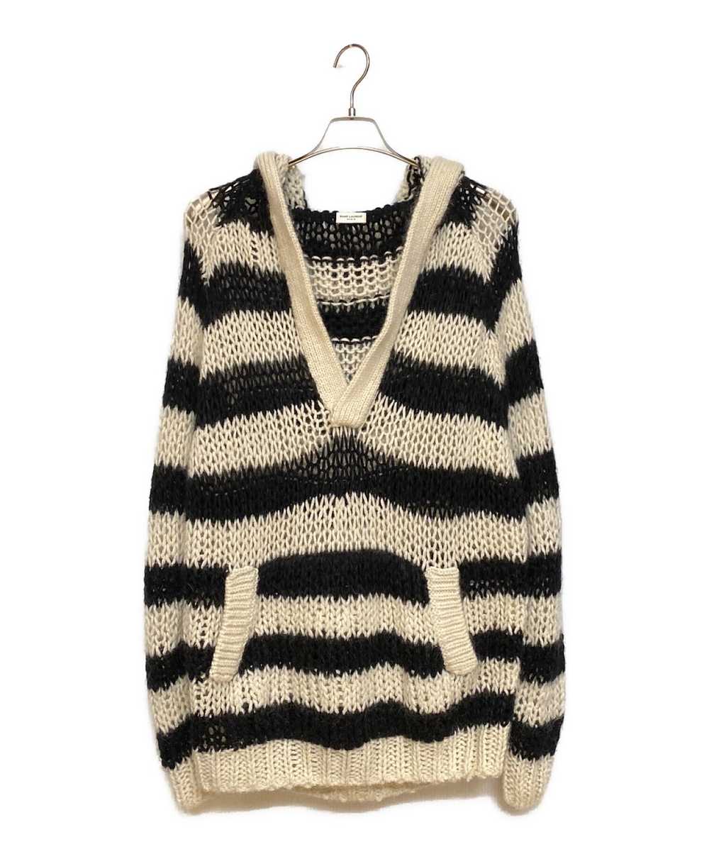 Saint Laurent Paris Striped Mohair Knit Hoodie / … - image 1