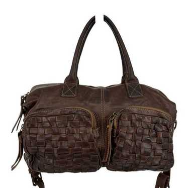 Vintage Frye Satchel Bag Woven Thick Leather Pock… - image 1