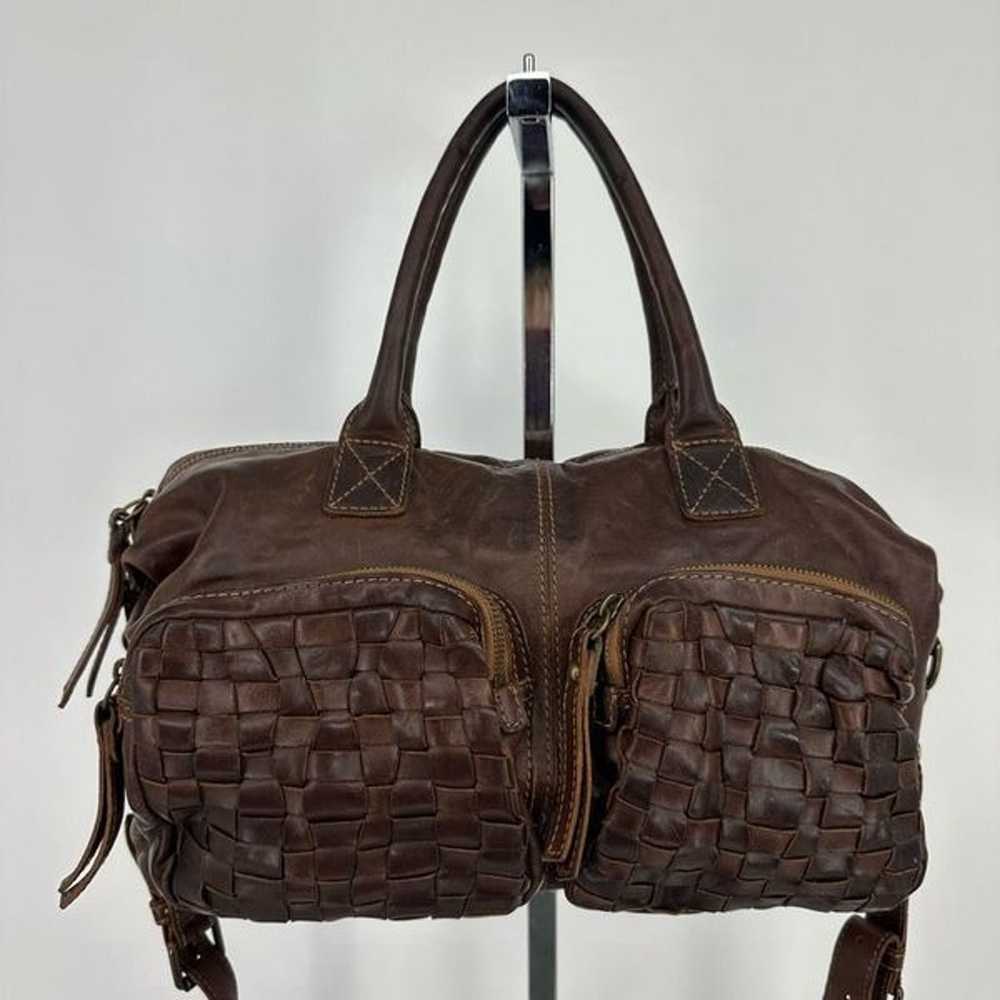 Vintage Frye Satchel Bag Woven Thick Leather Pock… - image 2