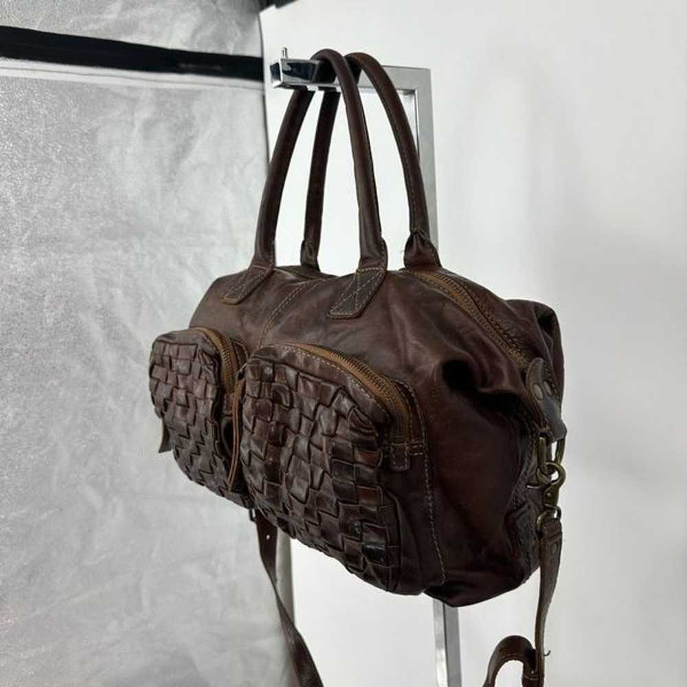 Vintage Frye Satchel Bag Woven Thick Leather Pock… - image 3