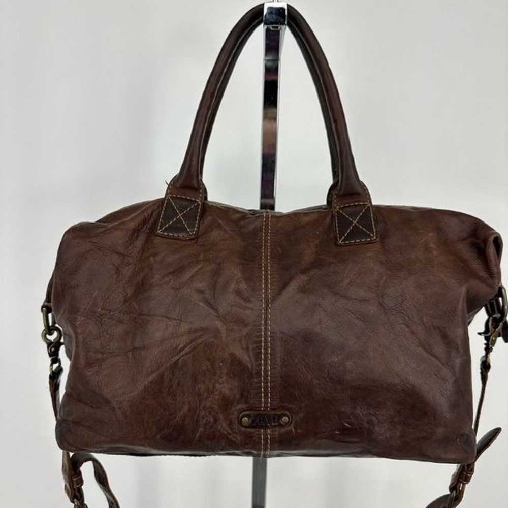 Vintage Frye Satchel Bag Woven Thick Leather Pock… - image 4