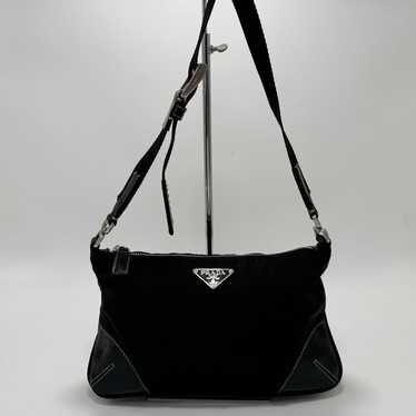 Prada Shoulder Bag Nylon Black Triangle Plate One 