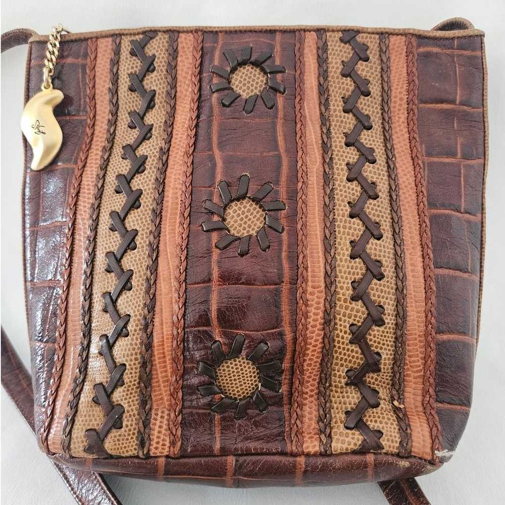 Vintage Sharif Brown Croc Embossed Leather Crossb… - image 5