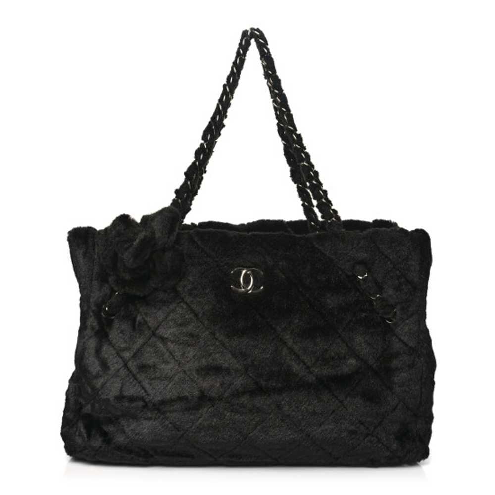 CHANEL Fantasy Fur Quilted Camellia Tote Black - image 1