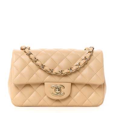 CHANEL Lambskin Quilted Mini Rectangular Flap Beig