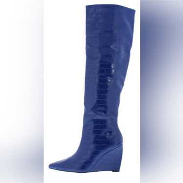 Blue Faux Crocodile wedge boots size 10 - image 1