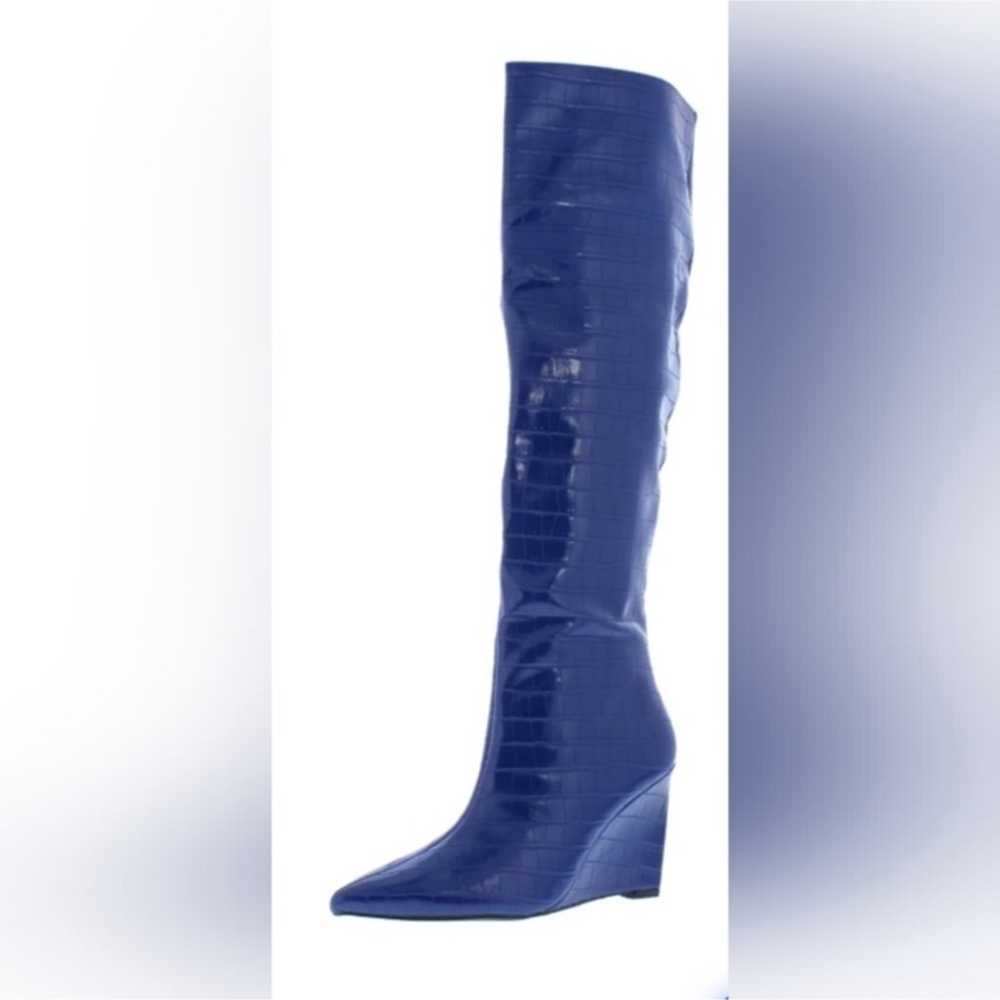 Blue Faux Crocodile wedge boots size 10 - image 2