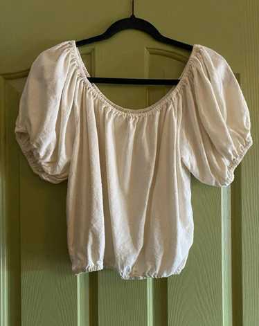 Honeydove Vintage Short Sleeve Raw Silk Puff Top (