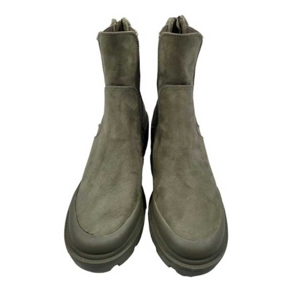 Olive Green Faux Suede Ankle Boots - image 5