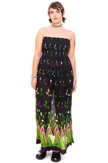 Vintage Y2K Strapless Growing Plants Maxi Dress - 