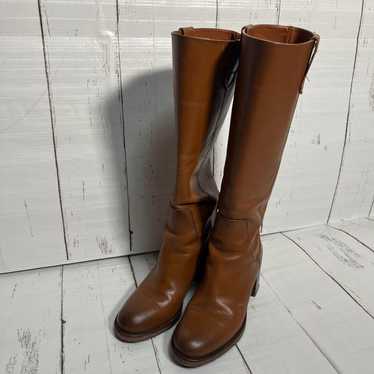 ZARA Real Leather Block Heel Long Boots - image 1