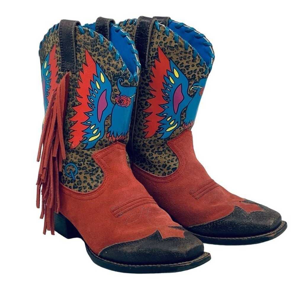 Ariat Cowgirl Boots Western Fringe Brown/Red Leop… - image 1