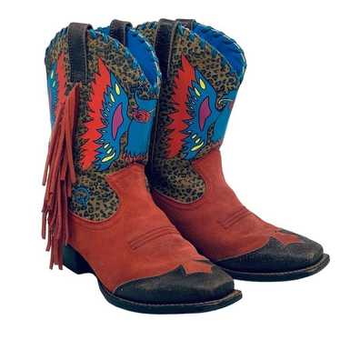 Ariat Cowgirl Boots Western Fringe Brown/Red Leop… - image 1