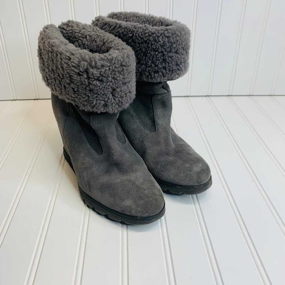 UGG Gray Suede Wedge Shearling Lined Suede Ankle … - image 1