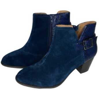 VIONIC Naomi Blue Suede Snake Ankle Boots Booties 