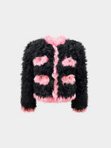 Chanel FW 2021 Black and Pink Shearling Fur Coat