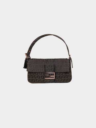 Fendi 2010s Dark Brown Zucchino Canvas Baguette