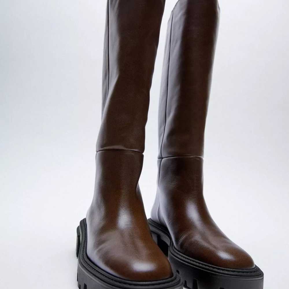 NWOT Zara brown leather boots Size EU36/ US 6 - image 5