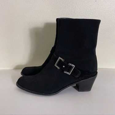 Stuart Weitzman Black Leather Suede Heeled Booties