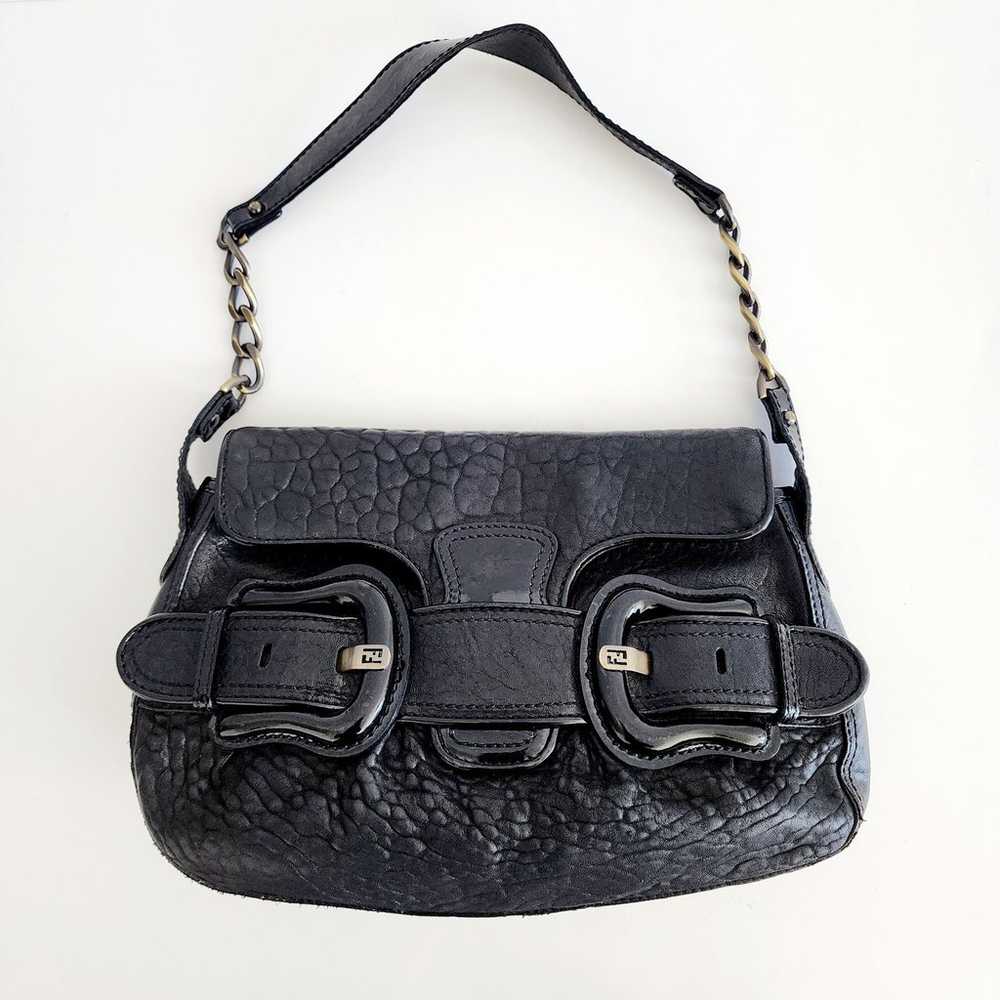 Fendi Black Leather Shoulder Bag Brass Tone Hardw… - image 1