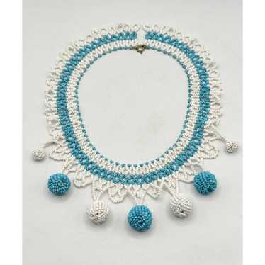 Vintage Vintage beaded blue & white collar necklac