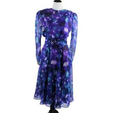 Vintage Vintage 1980s Purple Floral Print Semi She