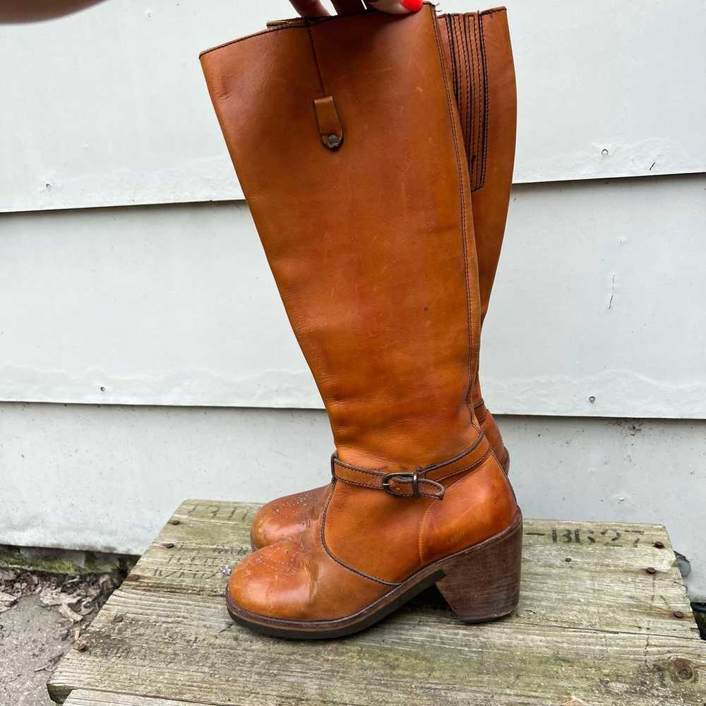 Vintage 70s Leather Stacked Heel Harness Penny La… - image 10