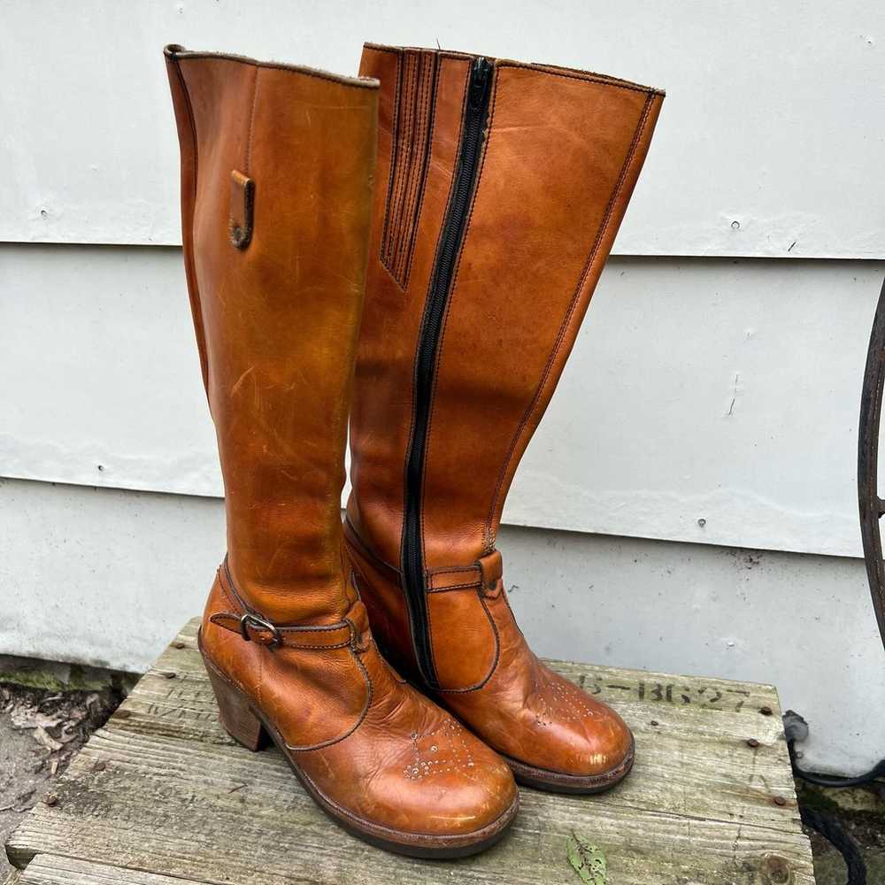 Vintage 70s Leather Stacked Heel Harness Penny La… - image 11