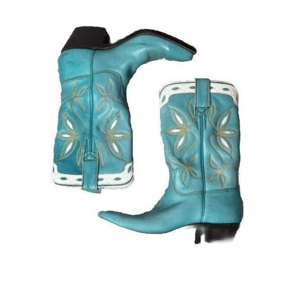 Stewart Turquoise Cowgirl Boots Handmade Size 5-5… - image 6