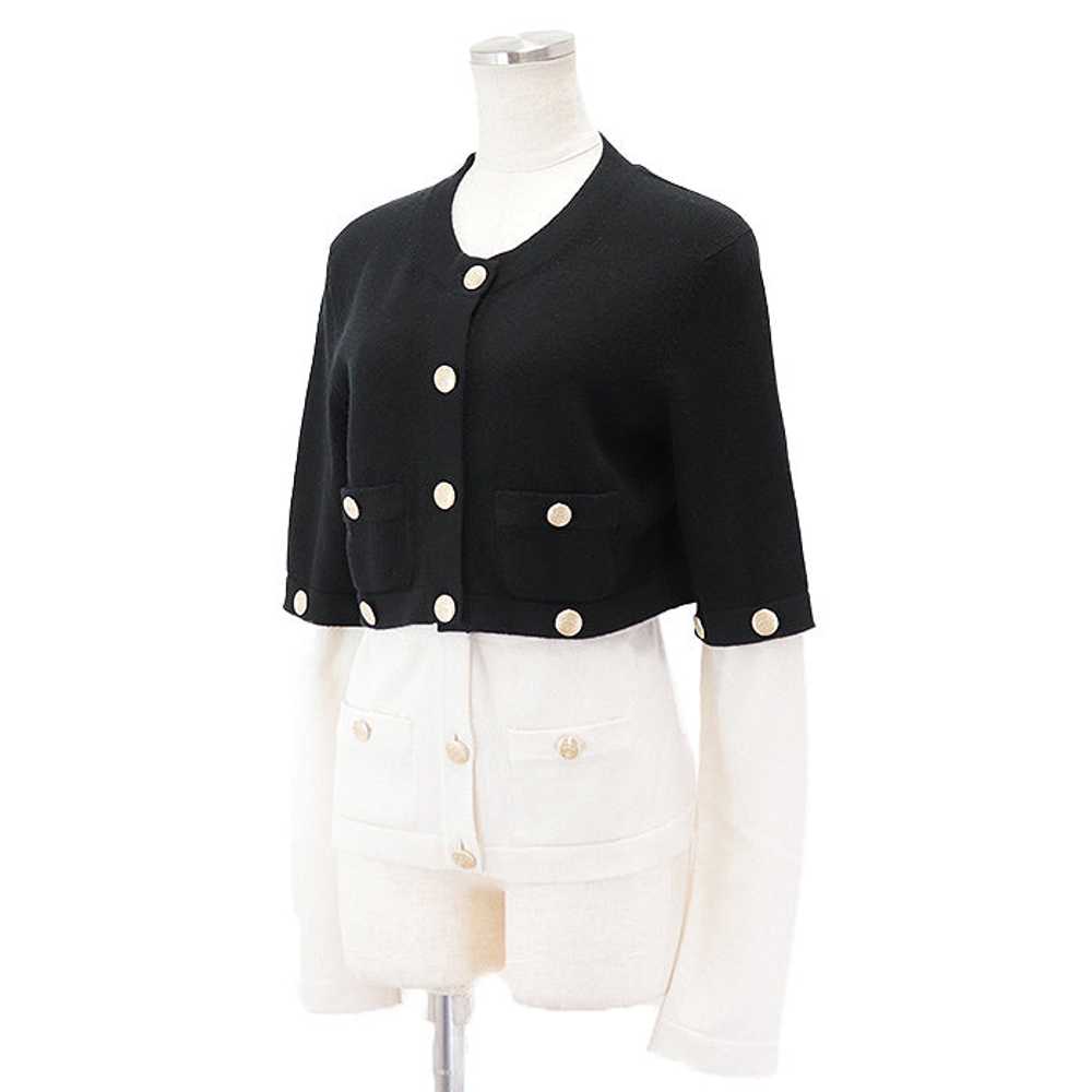 CHANEL cardigan cashmere Black white 36 - image 2