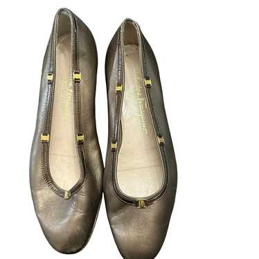 Authentic Salvatore Ferragamo Bronze Leather Flats