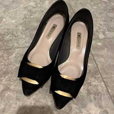 DIANA Black Suede Open-Toe Pumps