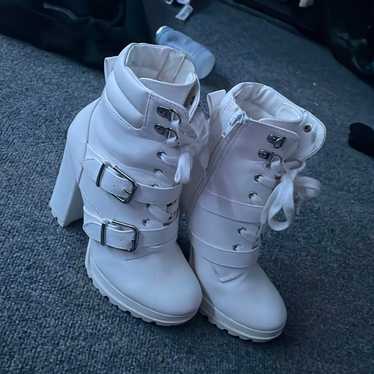 white heel booties