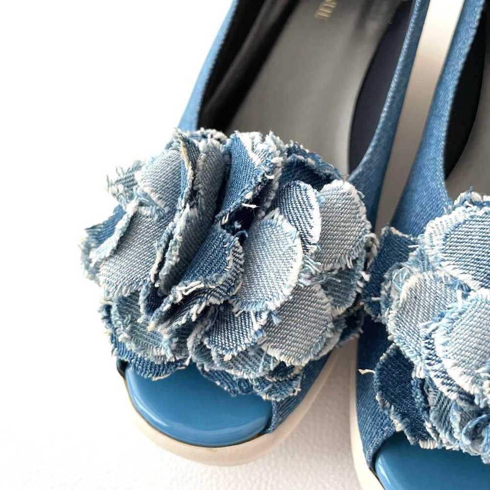 HILLS AVENUE Pumps Wave Sole Denim Open Toe Flower - image 12