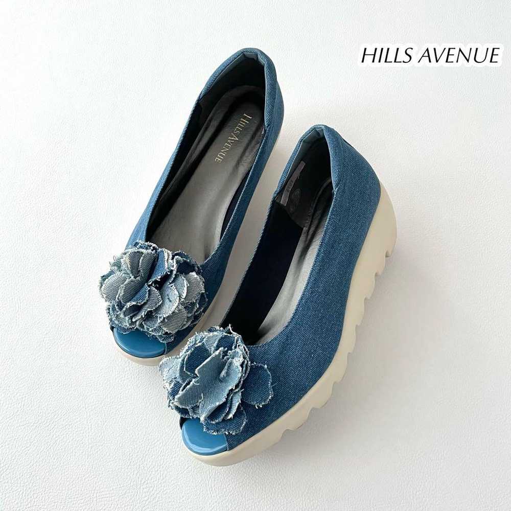 HILLS AVENUE Pumps Wave Sole Denim Open Toe Flower - image 1