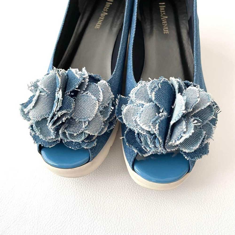 HILLS AVENUE Pumps Wave Sole Denim Open Toe Flower - image 7