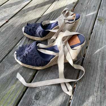 Tory Burch Navy Blue Espadrille Wedges