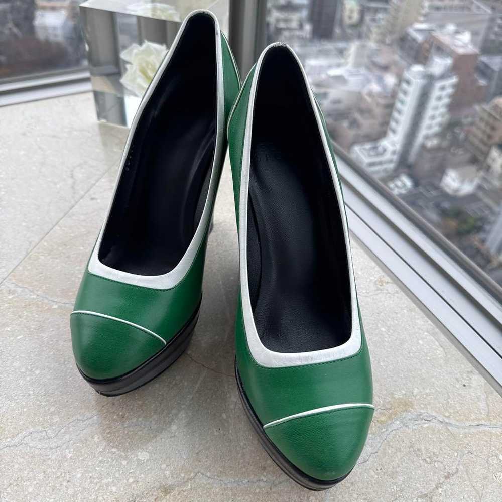 Escada☆ Green Leather Wedge Heel Pumps Size 37 - image 3