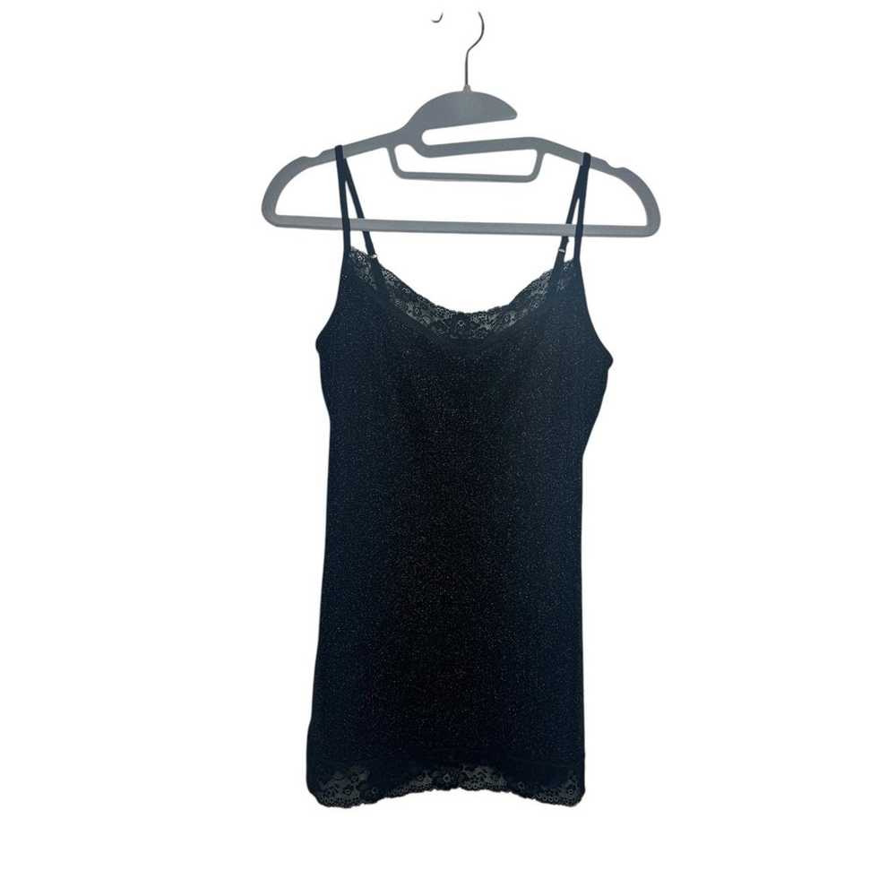 Express Women M Tank Black Sparkle Lace Y2K Vinta… - image 1