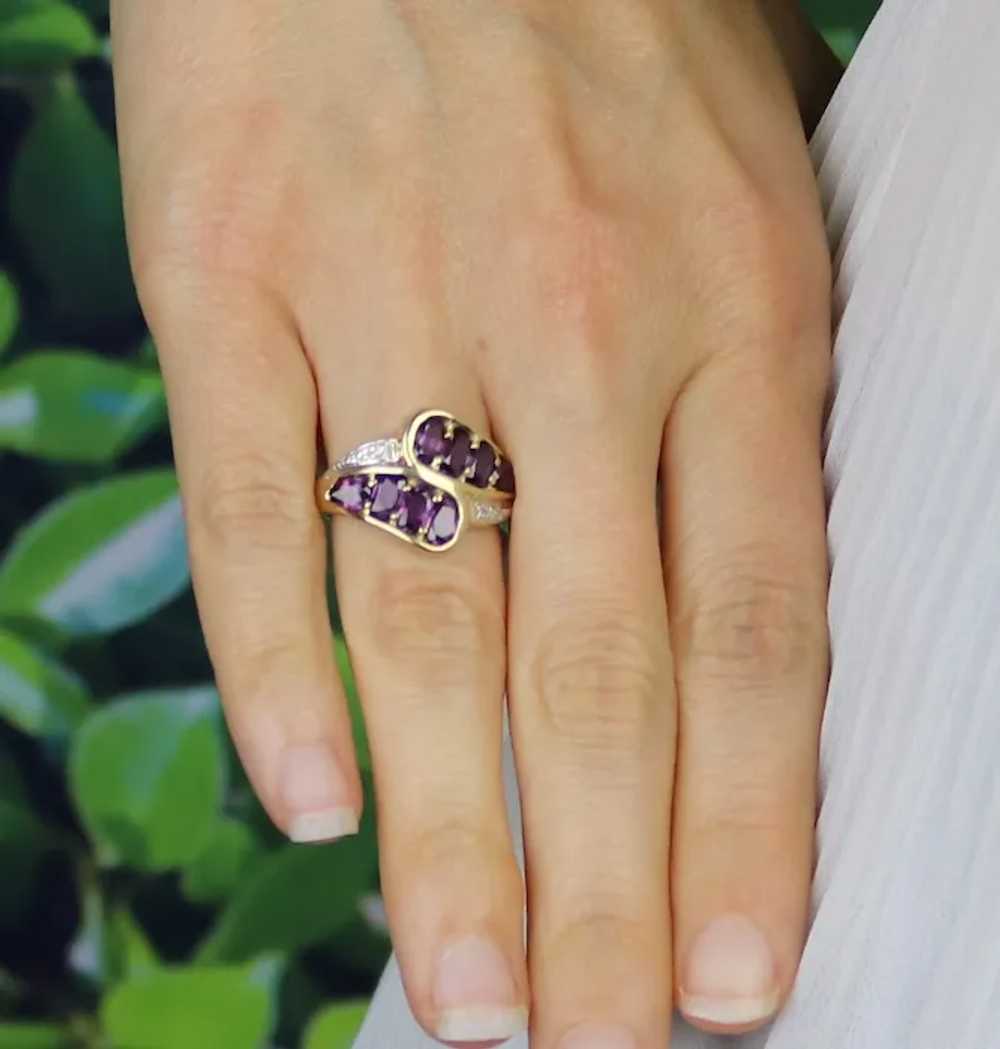 10k Yellow Gold Purple Sapphire Ring with Diamond… - image 2