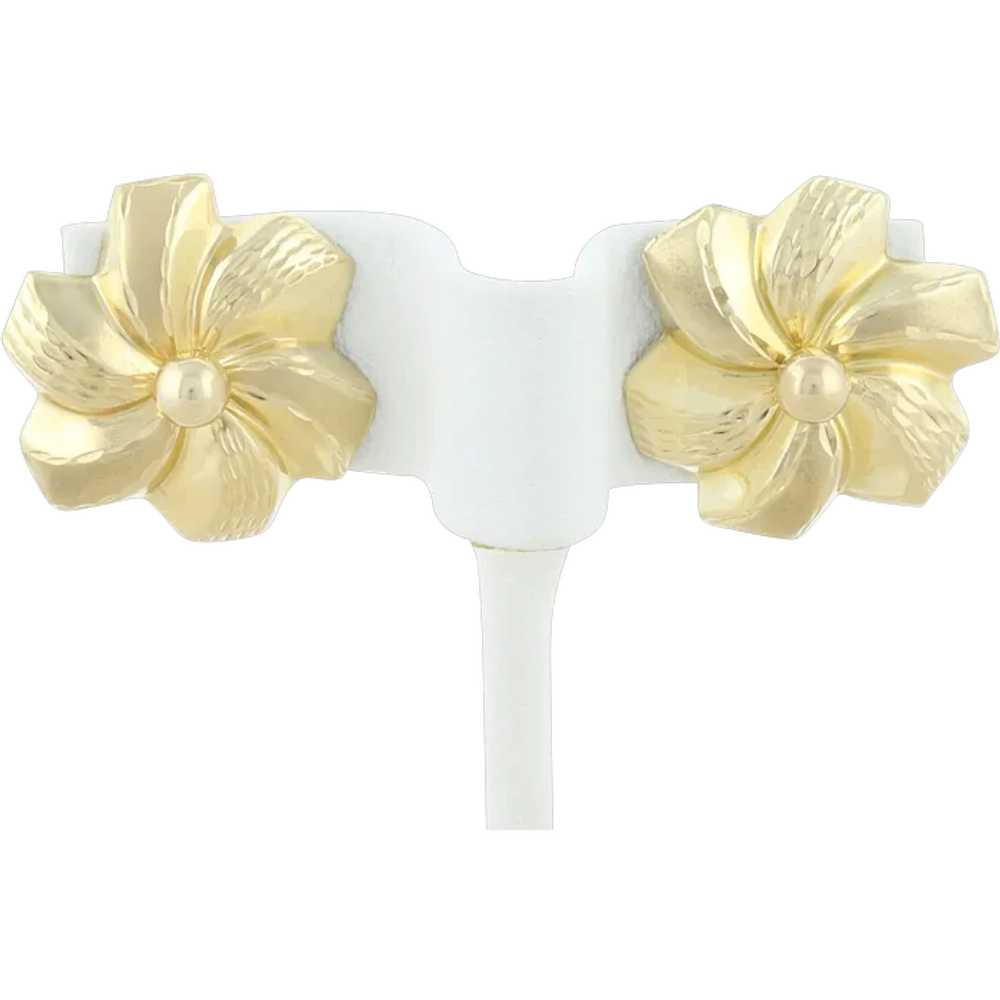 14k Yellow Gold Large Flower Stud Post Earrings S… - image 1