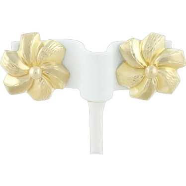 14k Yellow Gold Large Flower Stud Post Earrings S… - image 1