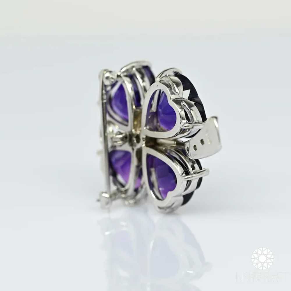 Amethyst Heart & Diamond Clover White Gold Brooch… - image 5