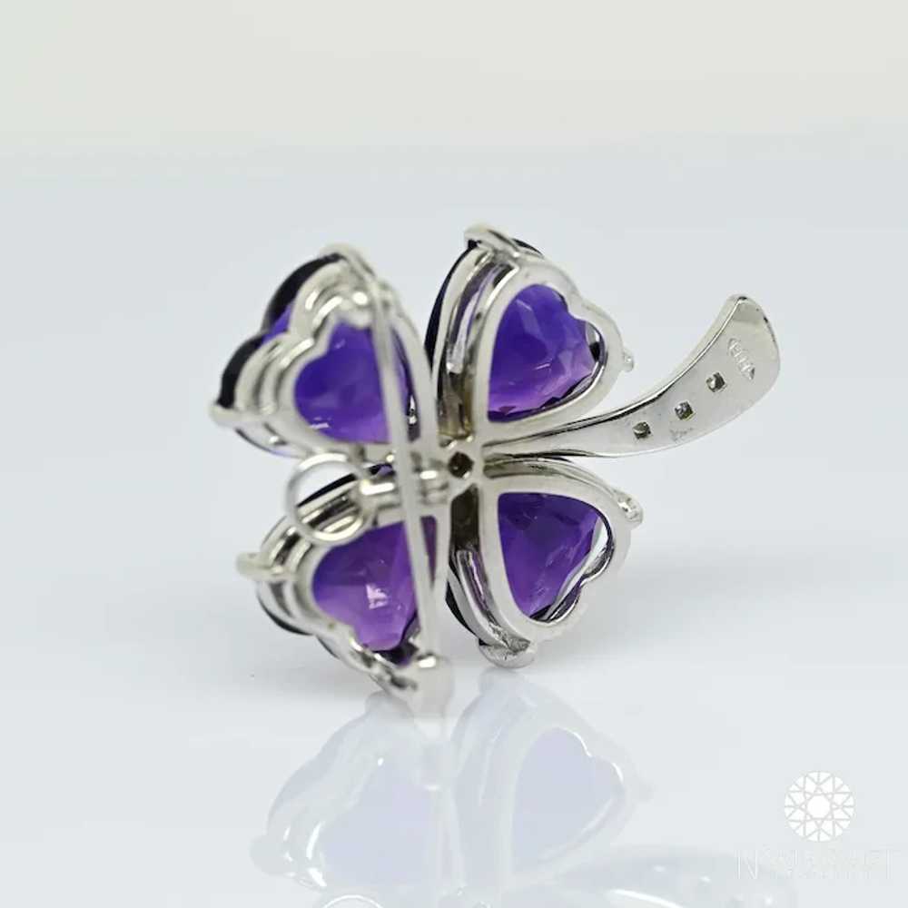 Amethyst Heart & Diamond Clover White Gold Brooch… - image 6