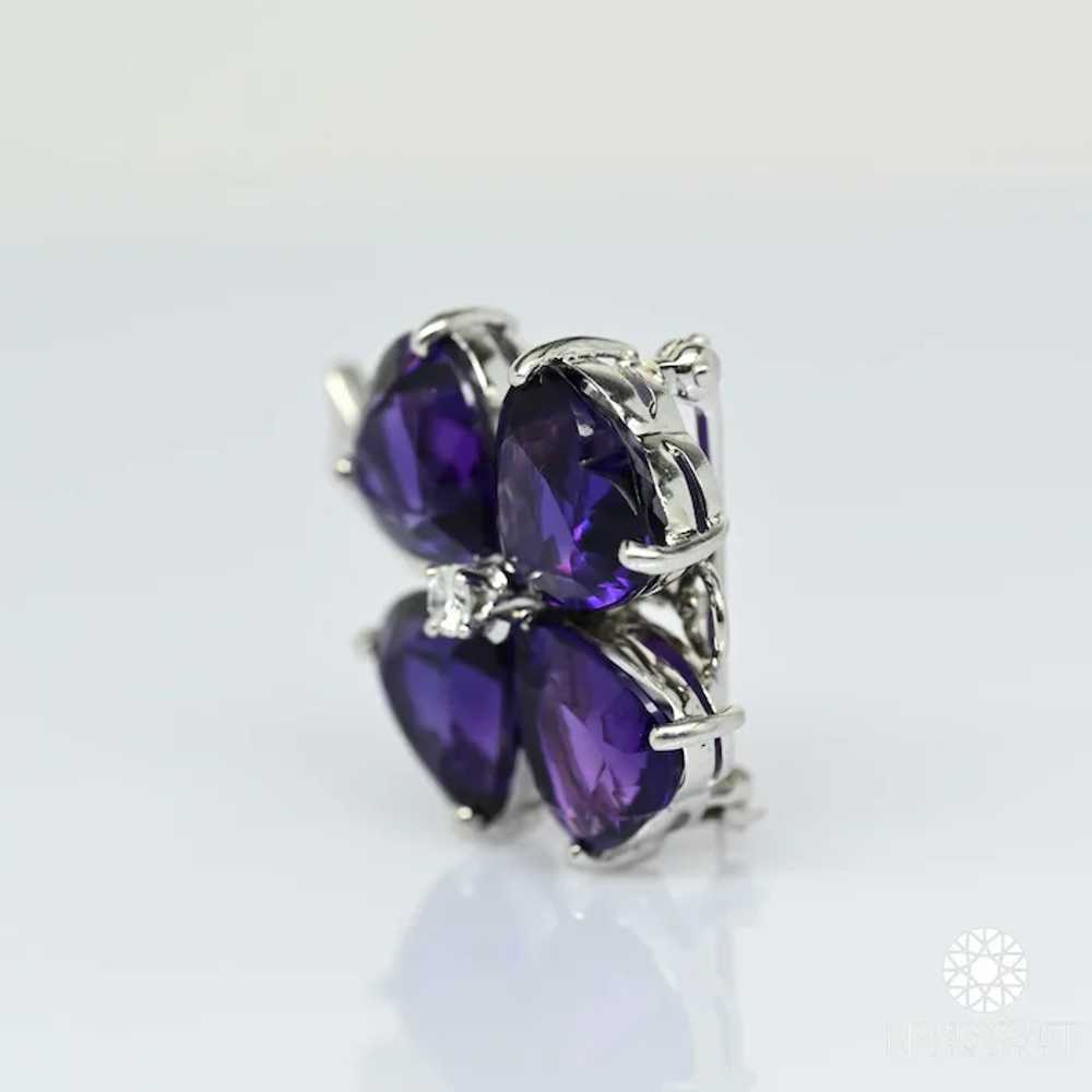 Amethyst Heart & Diamond Clover White Gold Brooch… - image 7